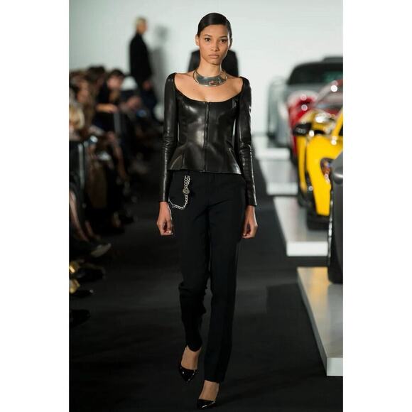 Ralph Lauren Collection Purple Label Leather Jacket Black Off Shoulder Runway 6 - Picture 3 of 16
